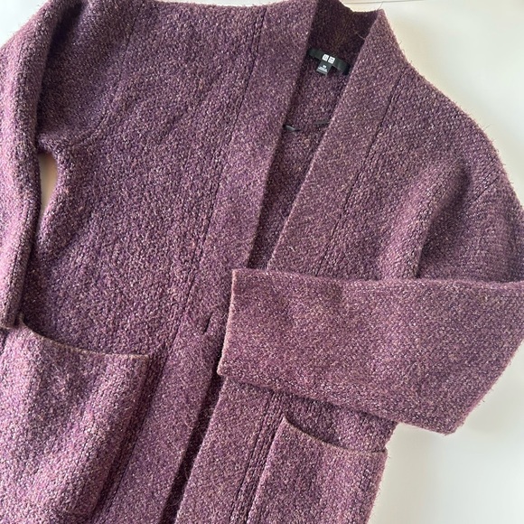 UNIQLO Woven Tweed Knitted Coat in Wine - Picture 5 of 8